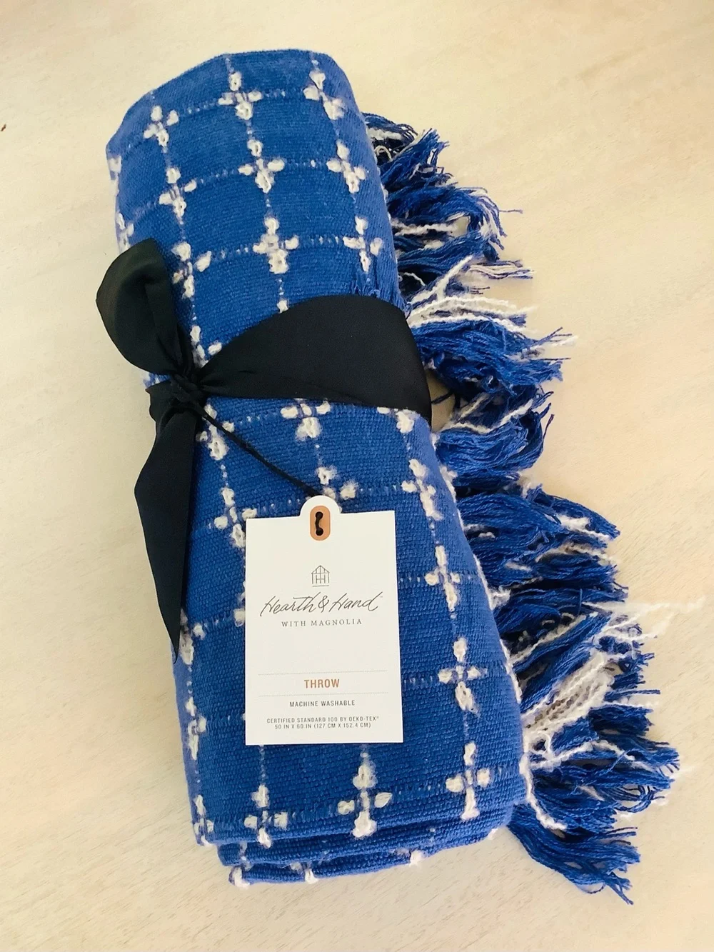 Hearth & Hand Magnolia Patterned Blue Throw Blanket